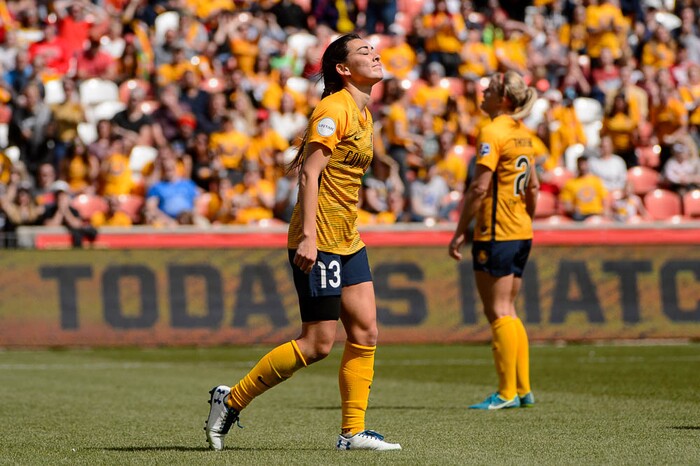 (Trent Nelson | The Salt Lake Tribune)  
Utah Royals FC hosts the Chicago Red Stars, at Rio Tinto Stadium in Sandy, Saturday April 14, 2018. Utah Royals FC defender Brittany Kolmel (13) reacts to a missed shot on goal.