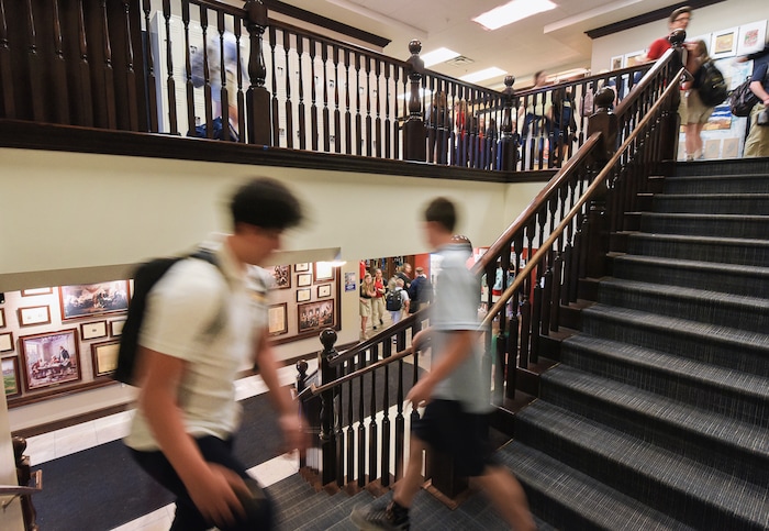 (Francisco Kjolseth  |  The Salt Lake Tribune)  For the second consecutive year, Lindon charter school Karl G. Maeser Preparatory Academy was named Utah's best high school by U.S. News and World Report, as students roam the halls between periods on Tuesday, May 8, 2018.