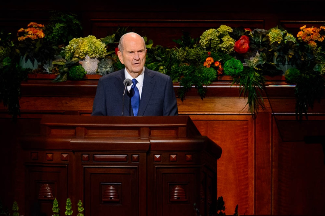 (Trent Nelson  |  The Salt Lake Tribune)  President Russell M. Nelson speaks during the morning session of the189th Annual General Conference of The Church of Jesus Christ of Latter-day Saints in Salt Lake City on Sunday April 7, 2019.