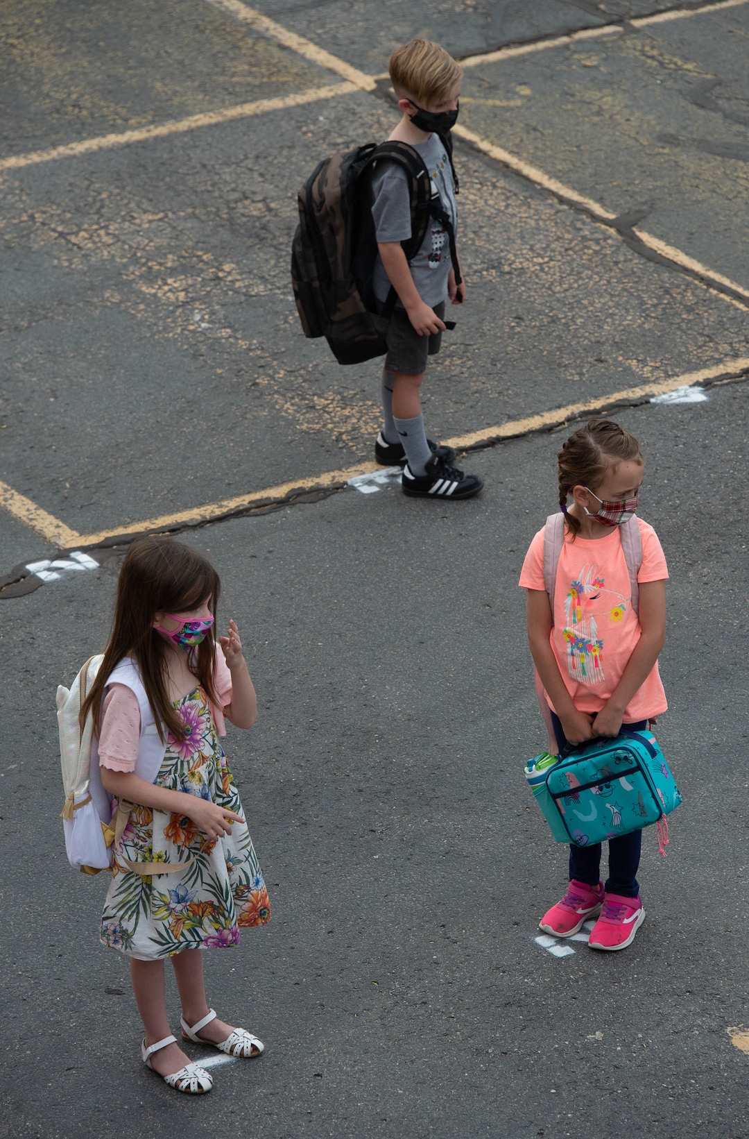 (Francisco Kjolseth  |  The Salt Lake Tribune) Students at Canyon View Elementary in Cottonwood Heights line up on the playground as they go back to school for the first day of classes for the Canyons School District on Monday, August 24, 2020.