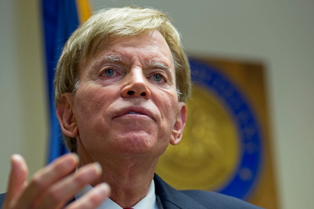 (Max Becherer | AP Photo) Former Ku Klux Klan leader David Duke talks to the media at the Louisiana Secretary of State's office in Baton Rouge, La., on Friday, July 22, 2016, after registering to run for the U.S. Senate, saying "the climate of this country has moved in my direction." Duke's candidacy comes one day after Donald Trump accepted the GOP nomination for president, and Duke said he's espoused principles for years that are similar to the themes Republicans are now supporting in Trump's campaign, on issues such as immigration and trade.