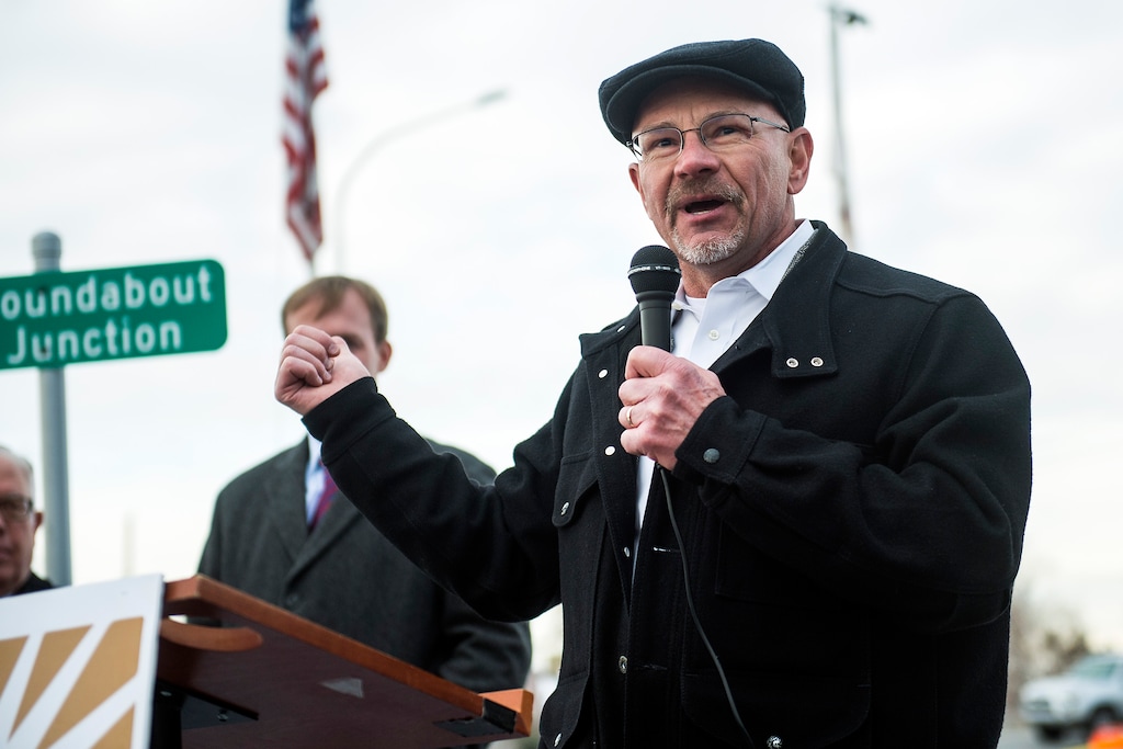 Chris Detrick  |  The Salt Lake TribuneJeff Silvestrini speaks near the new roundabout at 2765 S. 2300 East Tuesday December 20, 2016.  