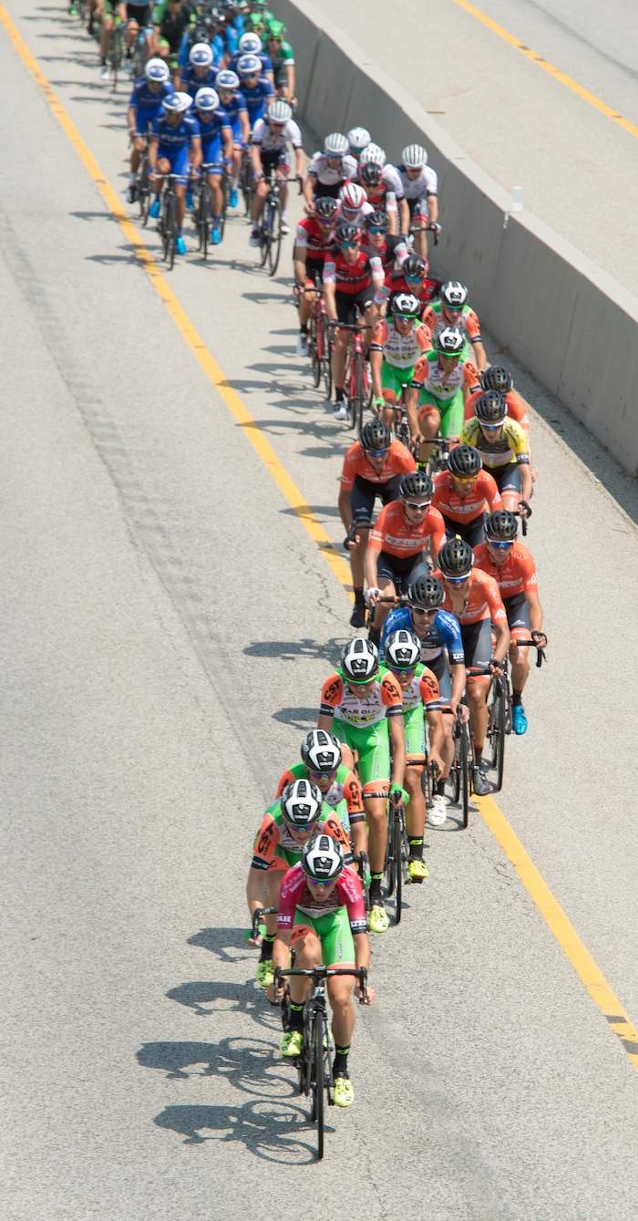 (Rick Egan  |  The Salt Lake Tribune)  The peloton pedal up Highway 89 in Layton, in the Tour of Utah stage 5, Friday, August 4, 2017.


