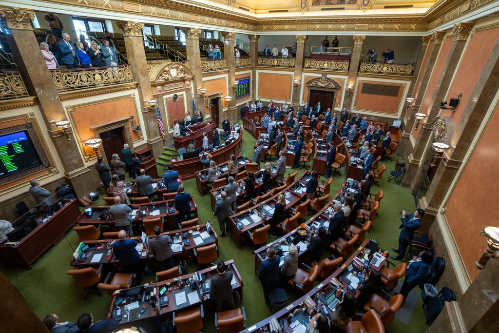 (Rick Egan | The Salt Lake Tribune) Members of The House of  Representatives stand for the Pledge of Allegiance during a special session on Monday, Oct. 6, 2025.