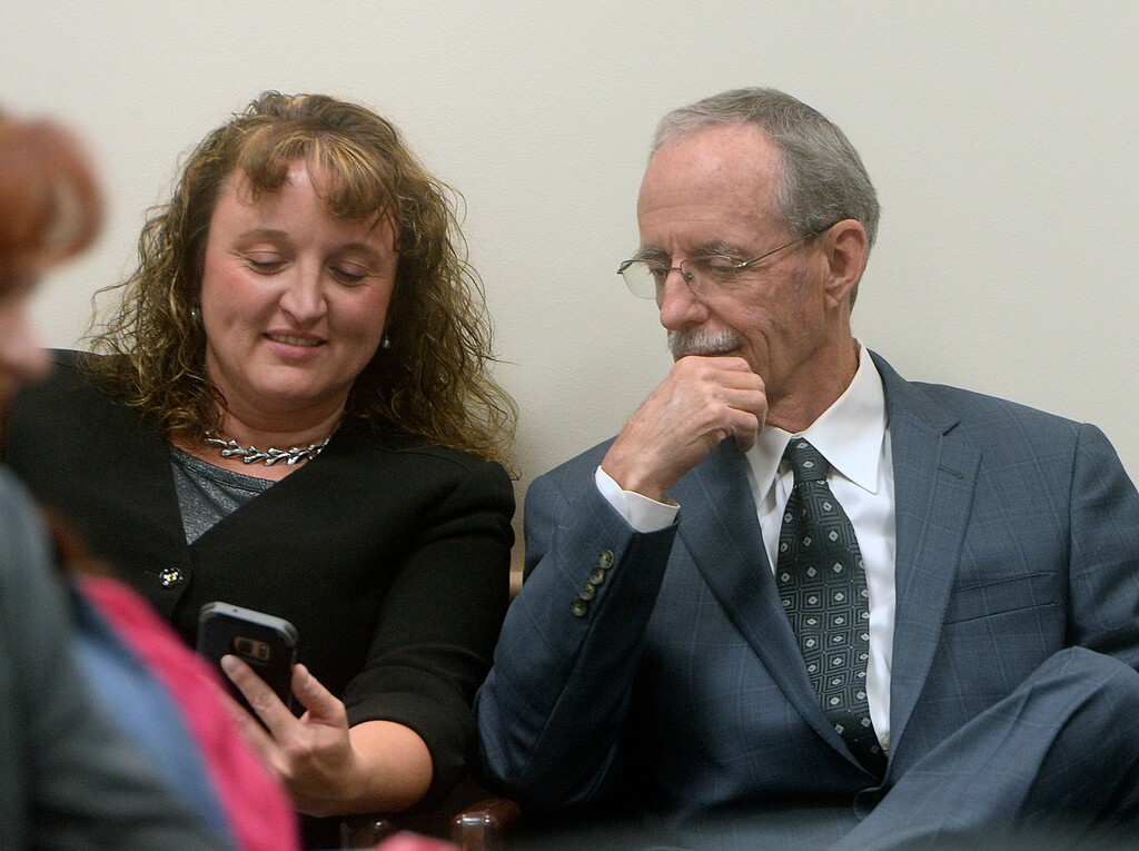 Al Hartmann  |  The Salt Lake TribuneSalt Lake County County Recorder Gary Ott sits with his chief deputy Julie Dole before the start of the Salt Lake   County Council's findings of the County Auditor's performance audit Tuesday Oct. 4. 