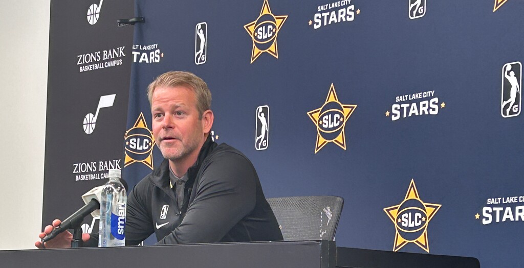 (Eric Walden  |  The Salt Lake Tribune) New Utah Stars coach Steve Wojciechowski addresses the media at the Zions Bank Basketball Campus on June 7, 2023.