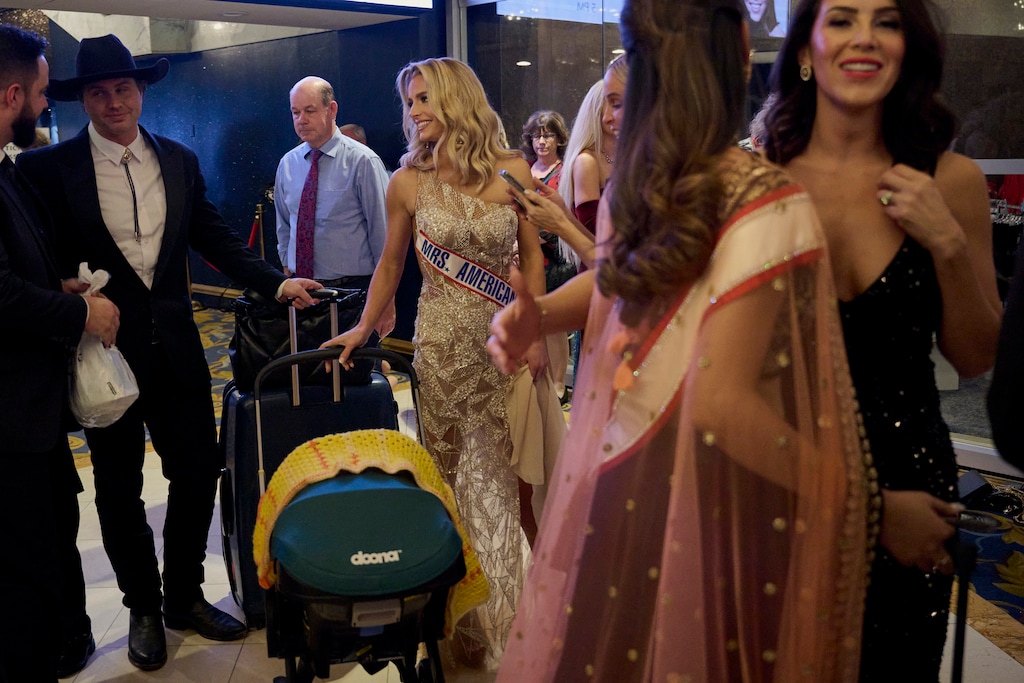 (Bridget Bennett | The New York Times) Hannah Neeleman, last year’s Mrs. American pageant winner, after the Mrs. World beauty pageant at the Westgate Hotel and Casino in Las Vegas in January 2024. Neeleman, a Utah homemaker with a huge TikTok following, went to Las Vegas, newborn in tow, to compete for Mrs. World.