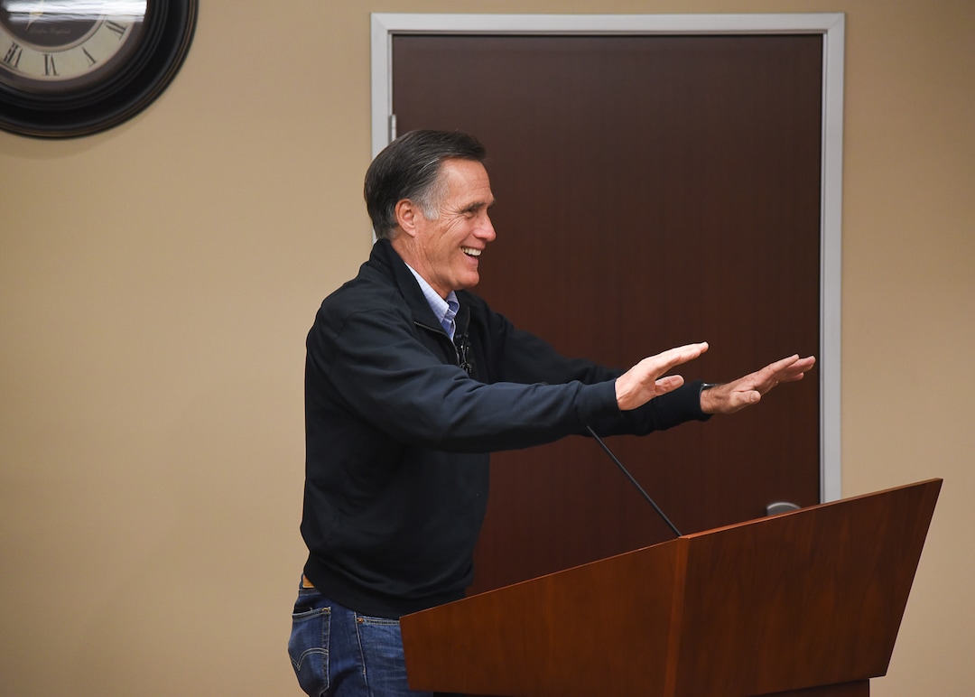 (Francisco Kjolseth  |  The Salt Lake Tribune)  U.S. Senator Mitt Romney holds a town hall meeting at the Davis County administration building, Tuesday, January 22, 2019, to hear from local residents.