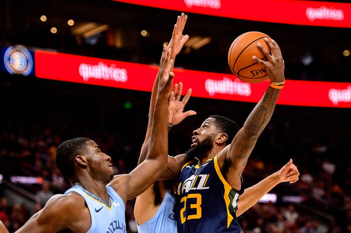(Trent Nelson | The Salt Lake Tribune)
Utah Jazz forward Royce O'Neale (23). Utah Jazz vs Memphis Grizzlies, NBA basketball in Salt Lake City on Friday Nov. 2, 2018.
