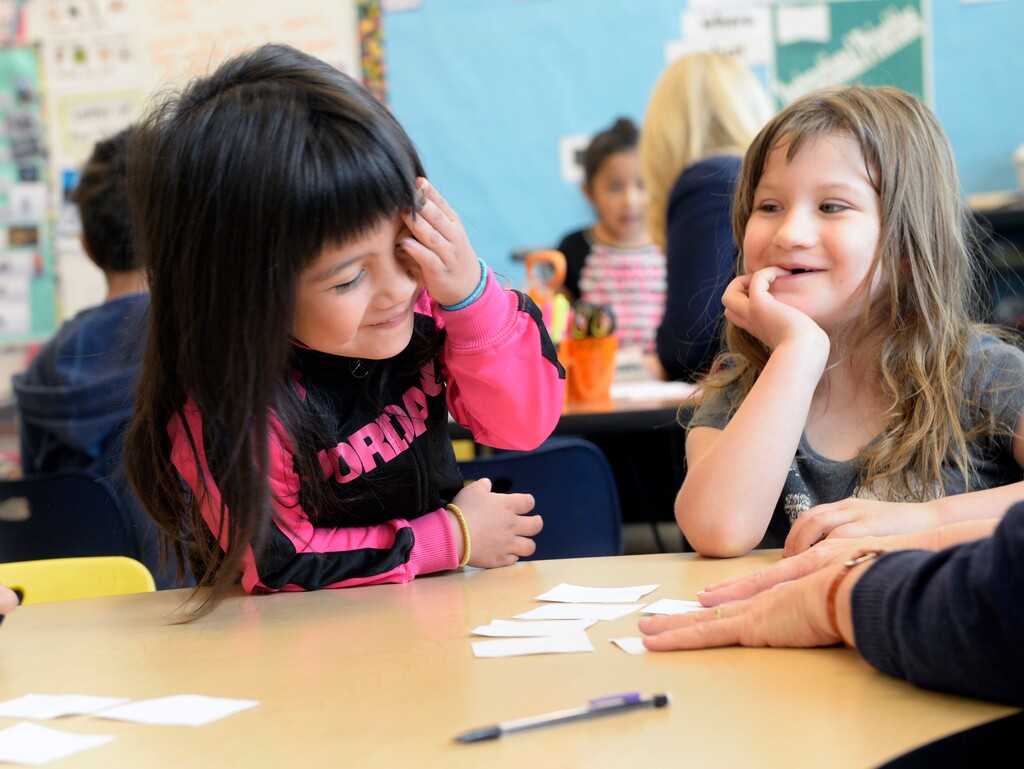 (Al Hartmann | Tribune file photo) Kindergartners at Midvale Elementary School, as seen in April. A new report suggests Utah children fared better in 2016 than in 2010 on key metrics involving health, education, family and community, and economic well-being.