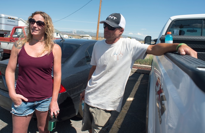 (Rick Egan  |  The Salt Lake Tribune)   Leila and Chad Hintze found out during a community meeting that their cabin burned to the ground in the fire. They're pictured in Fruitland, Tuesday, July 10, 2018.