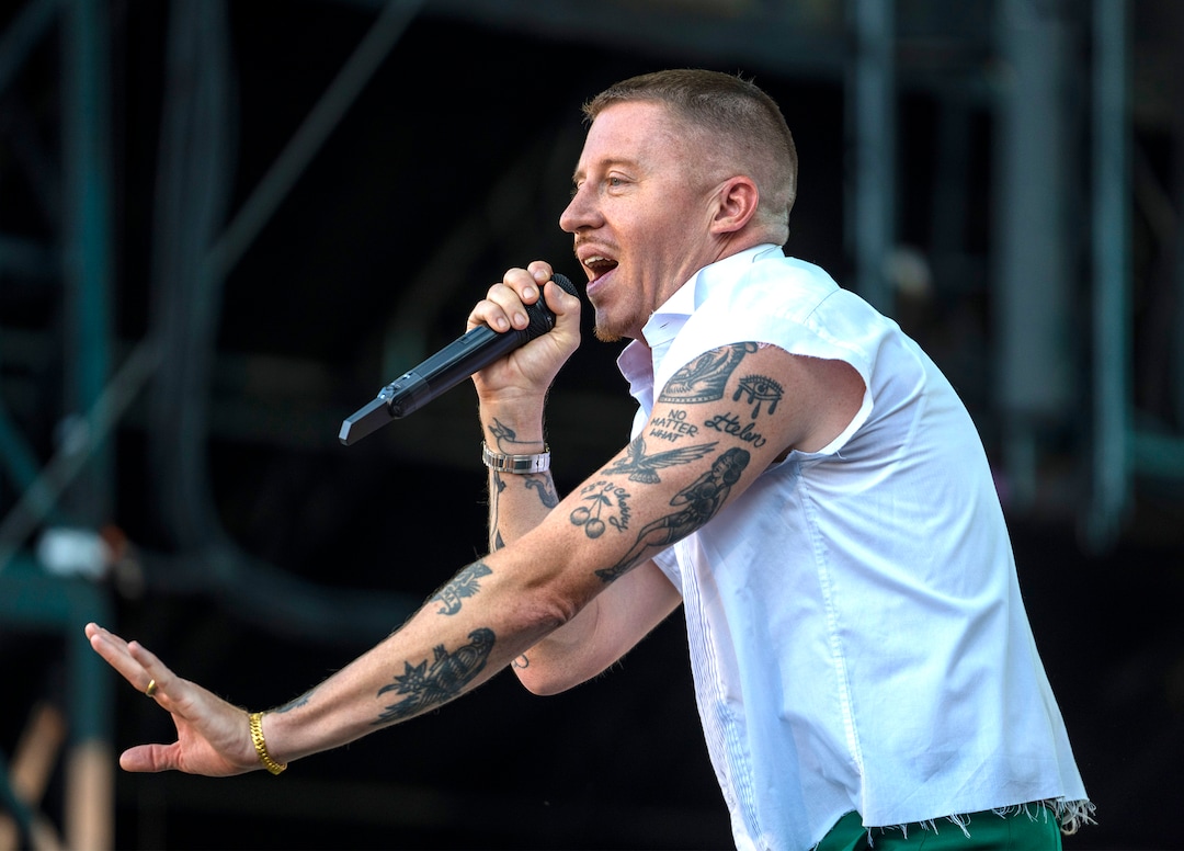 (Rick Egan | The Salt Lake Tribune)  Macklemore performs at Rice-Eccles Stadium, on Friday, Aug. 5, 2022.
