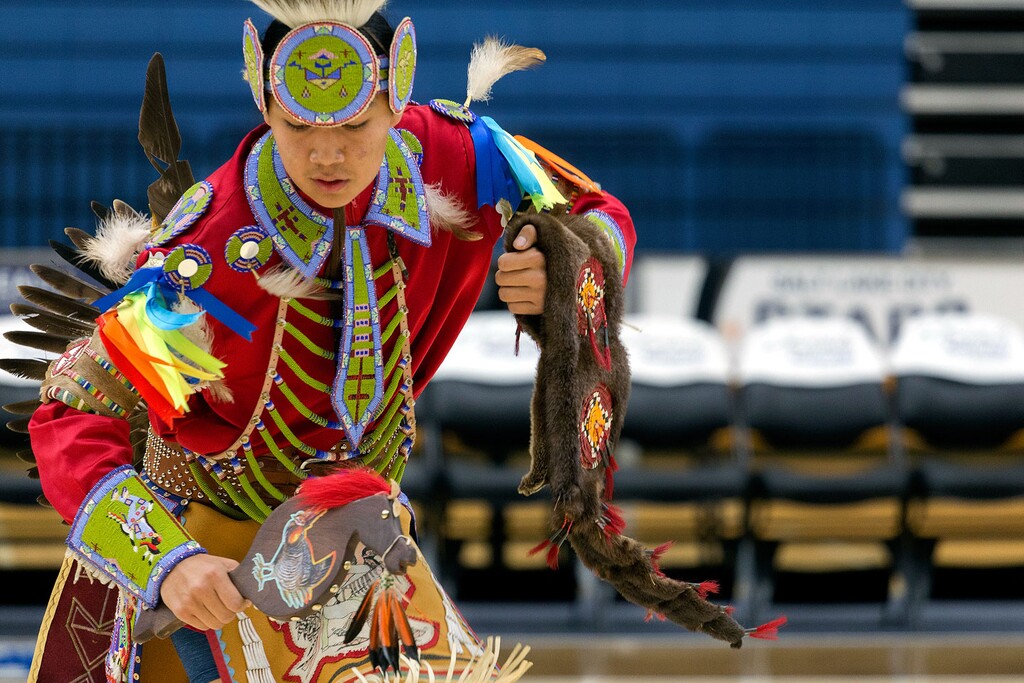 (Will Samsky | The Globe, SLCC) Tyler Eriacho, of the Navajo Nation, performs the chicken dance at an event last November at Salt Lake Community College. The college's 2022 Spring Social Powwow is scheduled to run from noon to 10 p.m. on Saturday, April 16, 2022, at the college's Taylorsville-Redwood campus.