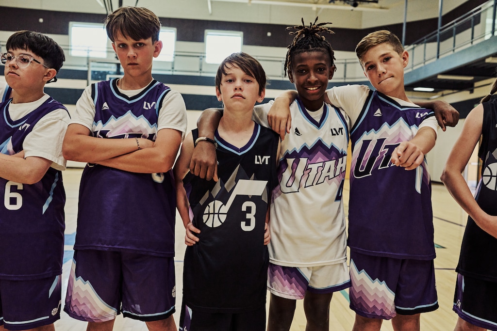 (Utah Jazz) A photoshoot featuring Junior Jazz participants highlights four new Jazz jerseys.