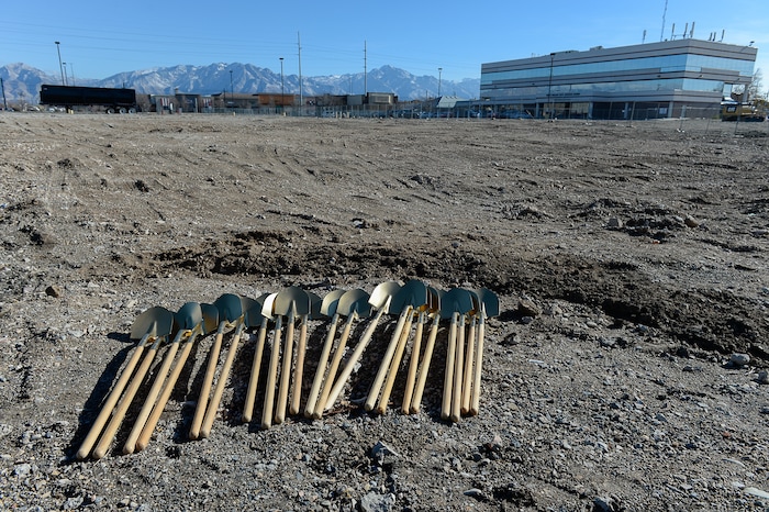 (Francisco Kjolseth | The Salt Lake Tribune) Wasatch Commercial Management breaks ground Tuesday in West Valley City for the state-of-the-art “Fairbourne Station” that will serve as the cornerstone of the new downtown in Utah’s second-largest and most diverse city.