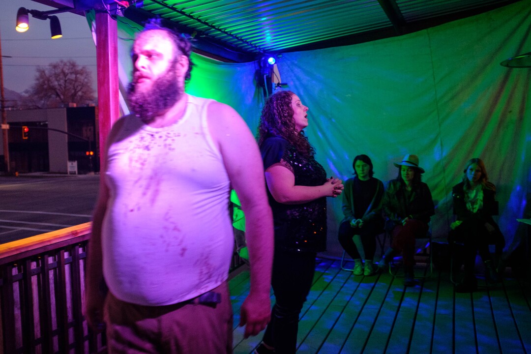 (Trent Nelson  |  The Salt Lake Tribune) Rick Curtiss and Elizabeth Golden in "Thank You Theobromine," an interactive production that takes place inside a Salt Lake City chocolate factory on Sunday Nov. 17, 2019. For the 90-minute show — Produced by SONDERImmersive — the audience moves in and out of different rooms learning about the life and creative mind of a chocolatier through dance and theater. (The audience gets chocolate, too.)