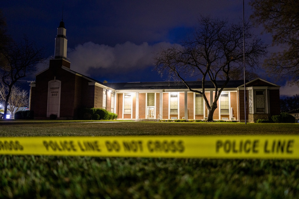 (Trent Nelson | The Salt Lake Tribune) Rose Park 5th Ward meetinghouse of The Church of Jesus Christ of Latter-day Saints on Thursday, Jan. 8, 2026. Salt Lake City police said Friday morning that no arrests have been made in connection with the shooting.