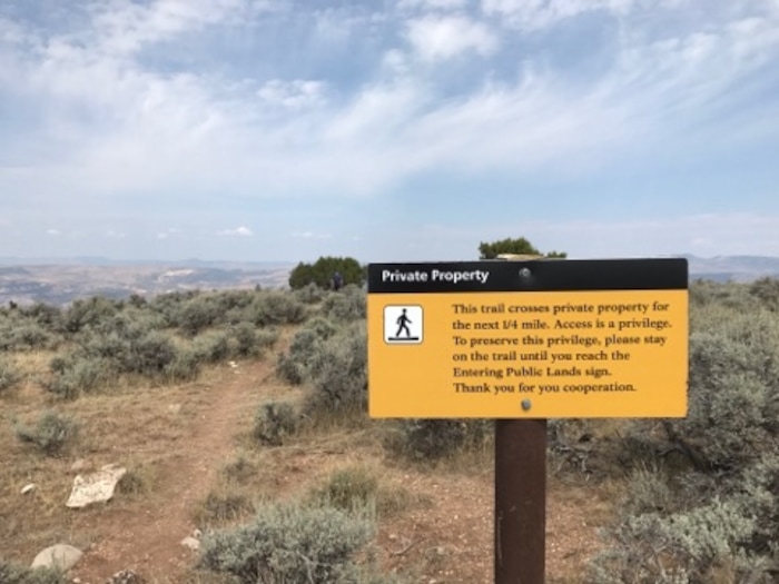 A sign seen Sept. 9, 2017, warns hikers to stay on the Ruple Point Trail -- one of many hiking trails at Dinosaur National Monument. Photo by Nate Carlisle/The Salt Lake Tribune