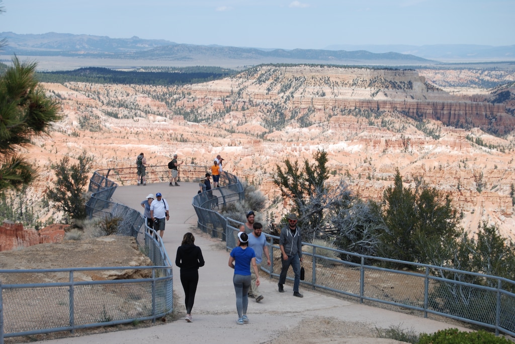 (Brian Maffly | The Salt Lake Tribune) Visitors enjoy the views from Bryce Point in Bryce Canyon National Park on May 9, the first weekend day after it reopened. The rest of Utah's national parks have since open or are poised to reopen.