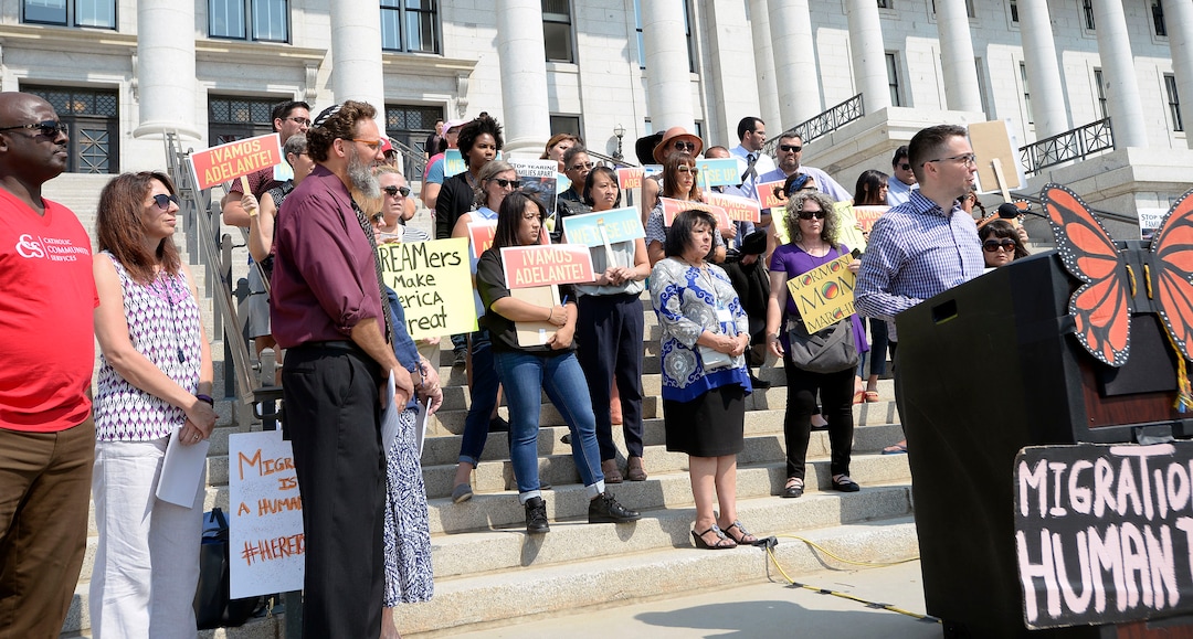 (Al Hartmann  |  The Salt Lake Tribune) 	
A diverse group gathers on the steps of the Utah Capitol on Tuesday, Sept. 5, 2017, with Comunidades Unidas (Communities United), an organization that says that the Trump adminstration's plans to end the DACA program is bad for Utah's families and economy. Individuals, including 'Dreamers," spoke out for Congress to come up with alternative legislation.