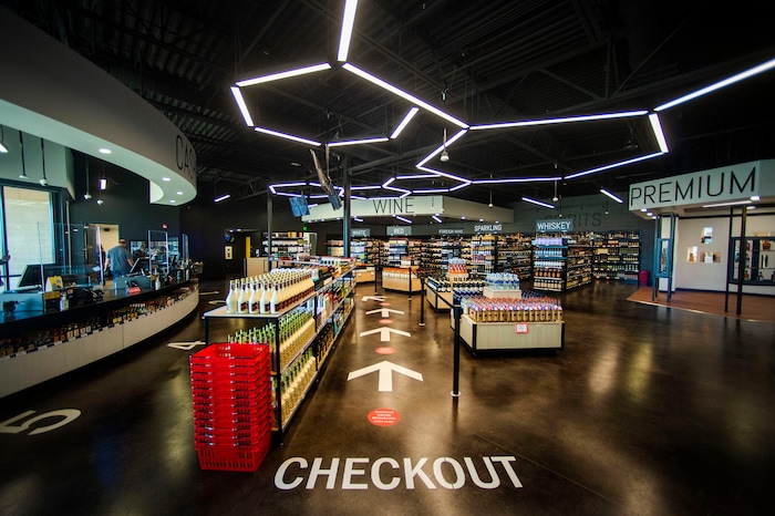 (Rick Egan | The Salt Lake Tribune)  Employees prepare for the opening of the new state liquor and wine store in Saratoga Springs, on Monday, Nov. 16, 2020.