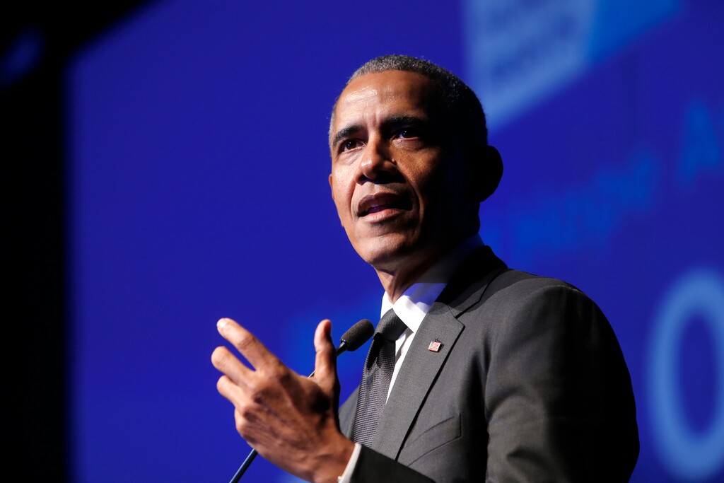 (Jason DeCrow  |  AP file photo)  In this 2018 file photo, former President Barack Obama accepts the Robert F. Kennedy Human Rights Ripple of Hope Award at a ceremony. Obama spoke in Salt Lake City on Wednesday, March 6, 2019.