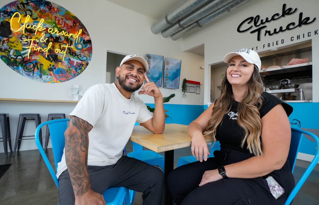 (Francisco Kjolseth  | The Salt Lake Tribune) Cluck Truck owners Phil Rodriguez and his partner Gentry Davies who just opened their first brick and mortar location at 285 W. 800 South in Salt Lake City, are pictured on Thursday, July 3, 2025.
