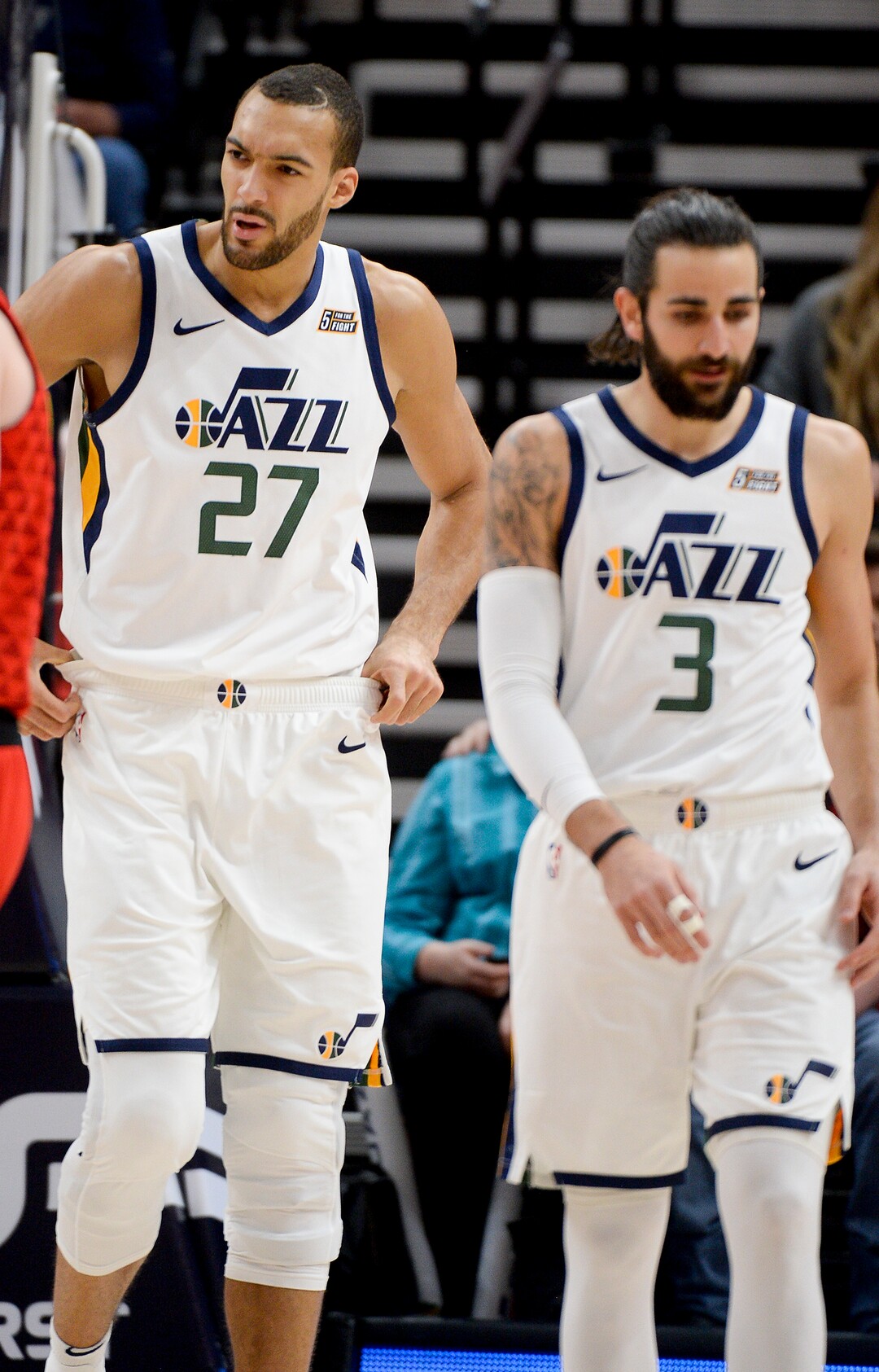 Leah Hogsten  |  The Salt Lake Tribune  Utah Jazz center Rudy Gobert (27) reacts to a call as the Utah Jazz take on the Atlanta Hawks, Feb. 1, 2019 at Vivint Smart Home Arena. 