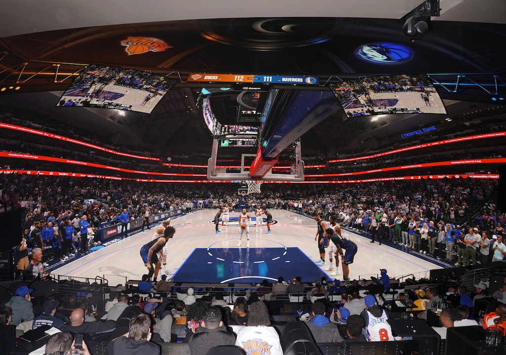 (Jamie Lee Taete | The New York Times) Fans watching an NBA game at COSM in Inglewood, Calif., could hear the squeaking of sneakers and see the rim shaking after a dunk, on Wednesday, Nov. 19, 2025. COSM, a company once focused on planetarium displays, is immersing sports fans with giant screens and desirable angles.