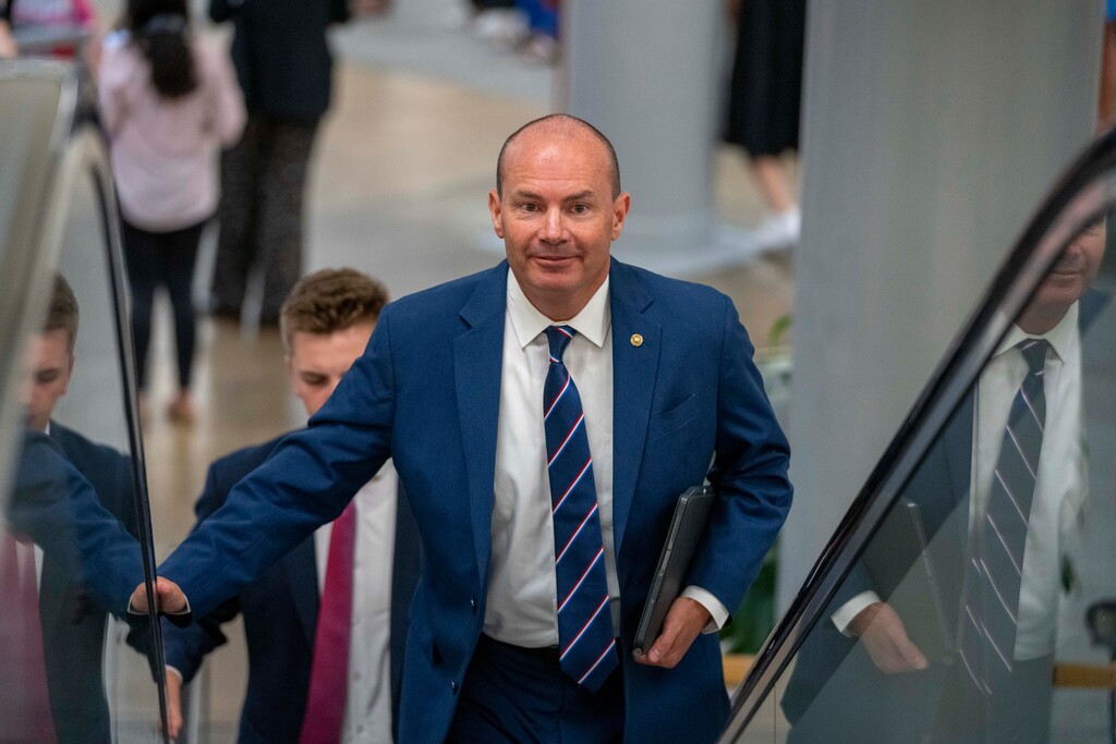 (Alex Brandon | AP) Sen. Mike Lee, R-Utah, heads to a vote on Capitol Hill, Wednesday, Sept. 6, 2023 in Washington. Lee said on Fox News that a federal government shutdown shouldn't stop the Congressional investigation into President Joe Biden.