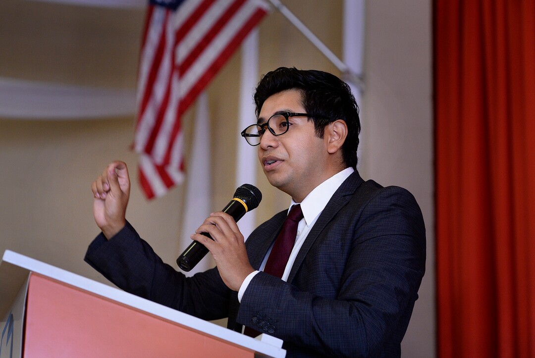 (Scott Sommerdorf   |  The Salt Lake Tribune)   Deyvid Morales speaks at the rally entitled "#SummerResistance Day of Action: Protecting DACA," put on by the Utah State Democratic Party and Utah State Democratic Hispanic Caucus at the Centro Civico Mexicano, Sunday, August 20, 2017. 