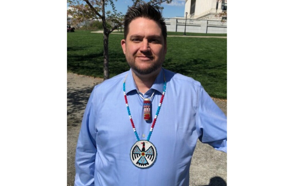 Brad Parry, vice chairman of the Northwestern Band of the Shoshone Nation, in front of the Utah Capitol building on June 6, 2023. (Photo credit: Shara Hiller)