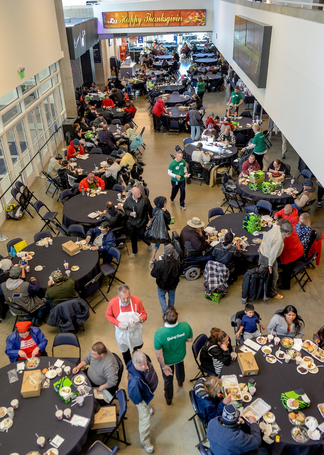 Leah Hogsten  |  The Salt Lake Tribune  The Utah Jazz and the Larry H. Miller Group sponsored annual “We Care – We Share” Thanksgiving Meal for local homeless and low-income families, Monday, Nov 19, 2018.