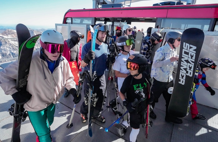 (Francisco Kjolseth  | The Salt Lake Tribune) Snowbird closes the book on the 2024-25 ski season on Monday, May 26, 2025. Snow and sun revelers took to the slushy slopes on Memorial Day as the resort was the last in the state to close.