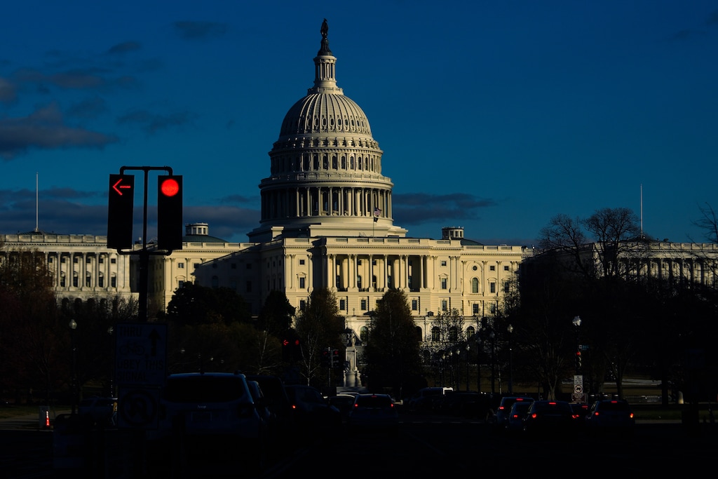 The U.S. Capitol is seen shortly before sunset, Friday, Nov. 28, 2025, in Washington. (AP Photo/Julia Demaree Nikhinson)