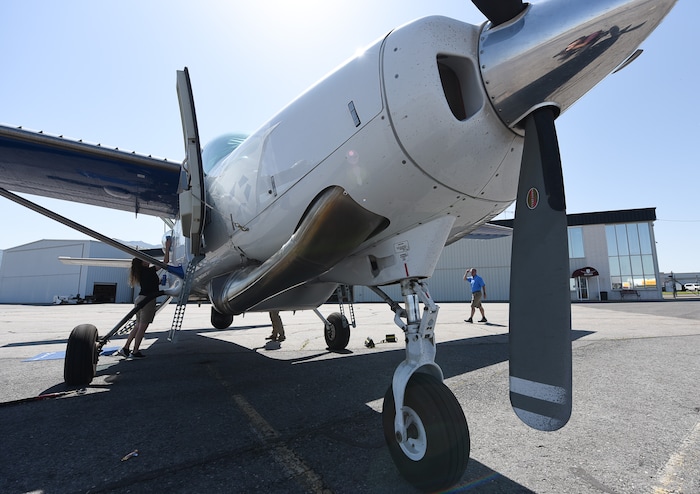 (Francisco Kjolseth  |  Francisco Kjolseth)  Pilot Rob Parks readies the Cessna Grand Caravan EX for flight over Salt Lake City on Friday, June 8, 2018, for CoStar Group Inc., a research and technology company that provides information to commercial real estate professionals, including those in Utah by gathering data with their specially equipped plane outfitted with a belly mounted gimbal 5K RED Cineplex camera. By blowing the exhaust out of one side of the plane and making left turn passes over points of interest they are able to avoid distortion for the camera mounted below.