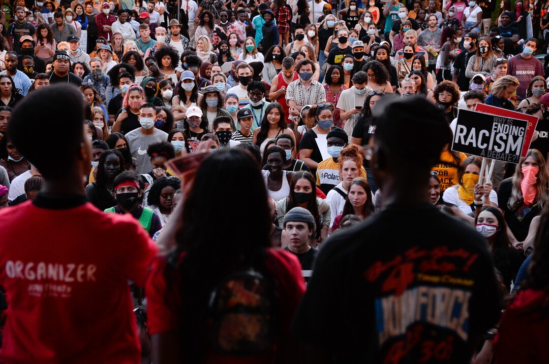 (Francisco Kjolseth  |  The Salt Lake Tribune) Young organizers from Juneteenth Utah thank those who attended the celebration at Washington Square in Salt Lake City on Friday, June 19, 2020.