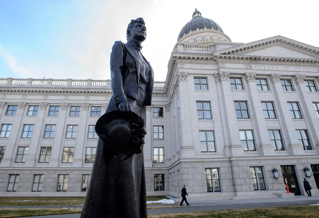 (Steve Griffin  |  The Salt Lake Tribune) Statue of Dr. Martha Hughes Cannon at the Utah State Capitol. SJR1, a concurrent resolution initiating the replacement of the state's statue of Philo Farnsworth in the United States Capitol with a statue of Dr. Martha Hughes Cannon, passes out of the Senate and heads to the House, following discussion in the Senate Chamber in the State Capitol in Salt Lake City Monday January 29, 2018. 