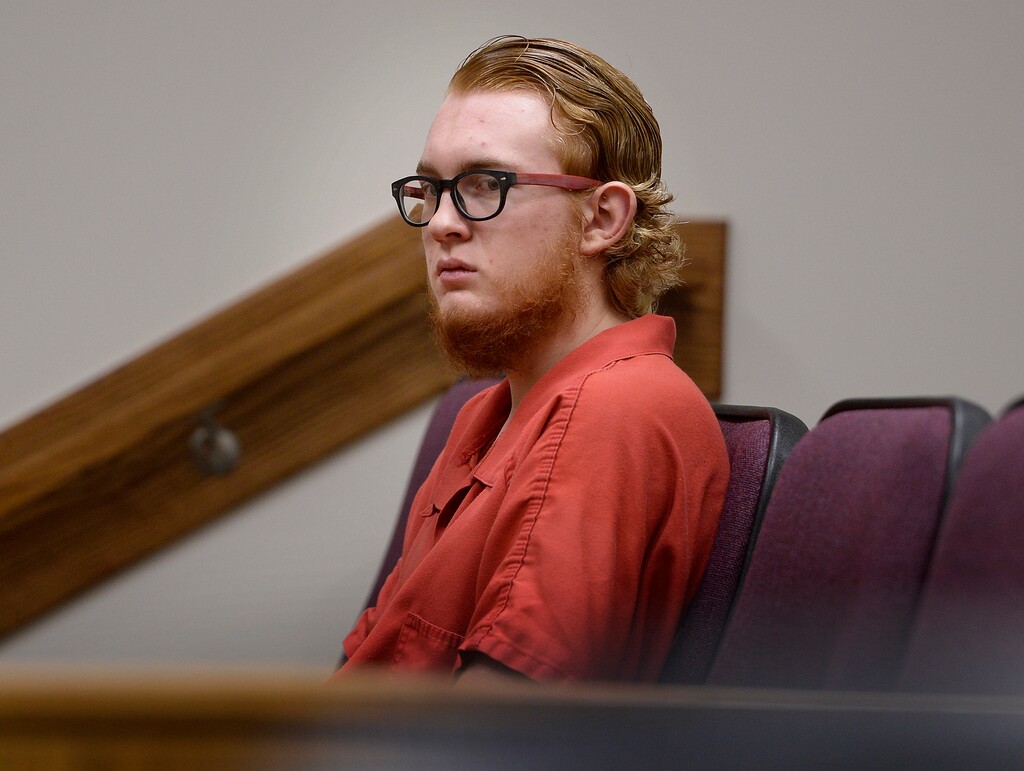 (Scott Sommerdorf | The Salt Lake Tribune) Defendant Tyerell Joe Przybycien, 18, of Spanish Fork, sits waiting for his preliminary hearing to begin, Wednesday, August 23, 2017. Przybycien is charged with first-degree felony murder for buying items used by a 16-year-old girl to hang herself on May 5 in Utah County. Przybycien also recorded the girl's death, according to charges.