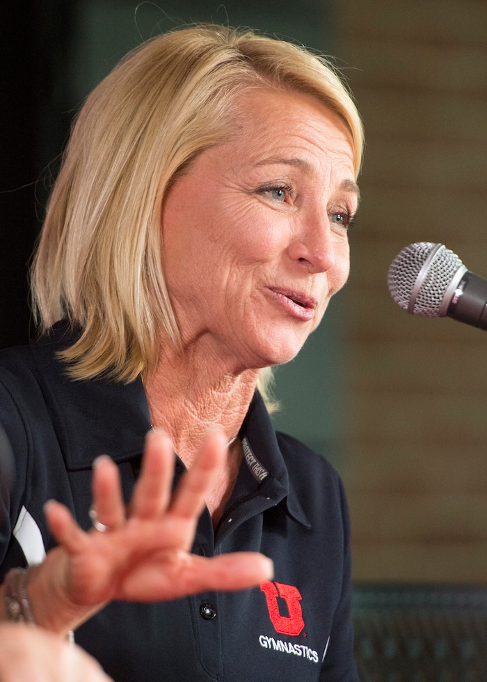 (Rick Egan  |  Tribune file photo)  Megan Marsden talks about her new position as a co-gymnastics coach with Tom Farden, at a news conference at the Huntsman Center, Tuesday, April 21, 2015.