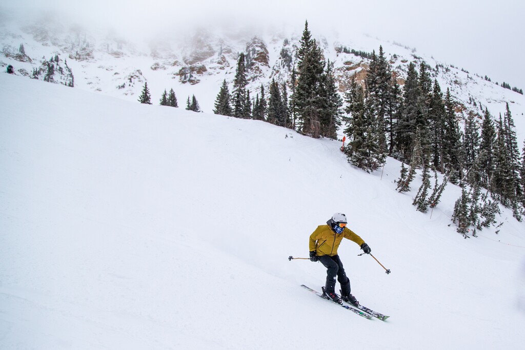 (Photo courtesy of Rocko Menzyk | Alta Ski Area) Earth Storm Jacobs of Salt Lake City celebrates New Year's Eve at Alta Ski Area on Dec. 31, 2020.