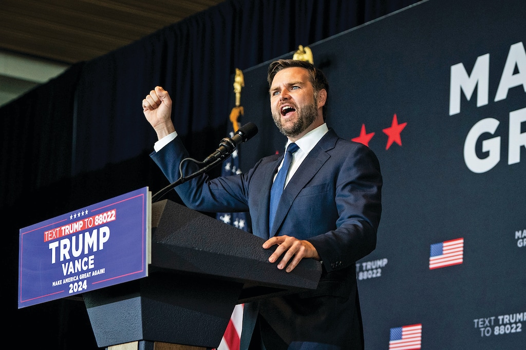 FILE — Sen. JD Vance (R-Ohio), the Republican vice presidential candidate, speaks at a fundraiser at Discovery World in Milwaukee, on Wednesday, July 17, 2024. (Haiyun Jiang/The New York Times)