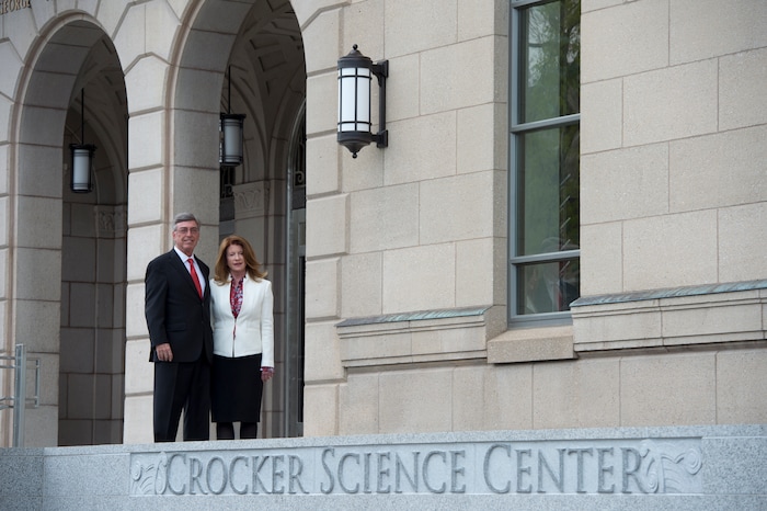 (Rick Egan  |  The Salt Lake Tribune)     Gary and Ann Crocker, at the opening of the new Gary and Ann Crocker Science Center on Presidents Circle, Thursday, April 19, 2018.


