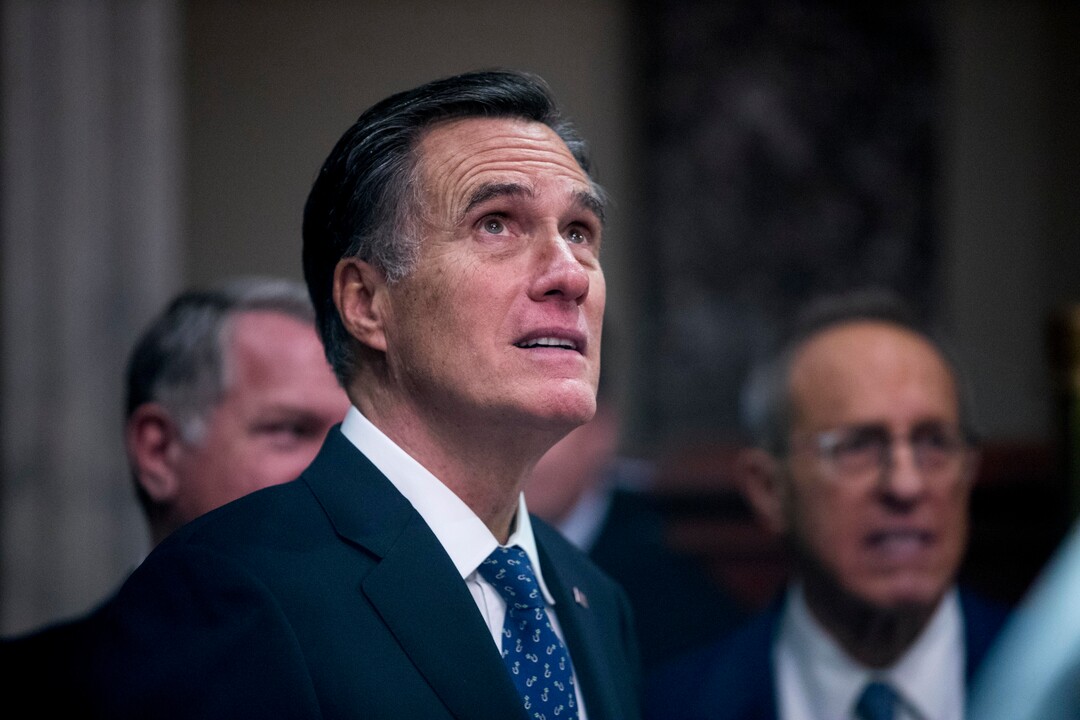 Sen. Mitt Romney, R-Utah, waits to participate in a mock swearing in ceremony in the Old Senate Chamber on Capitol Hill in Washington, Thursday, Jan. 3, 2019, as the 116th Congress begins. (AP Photo/Andrew Harnik)