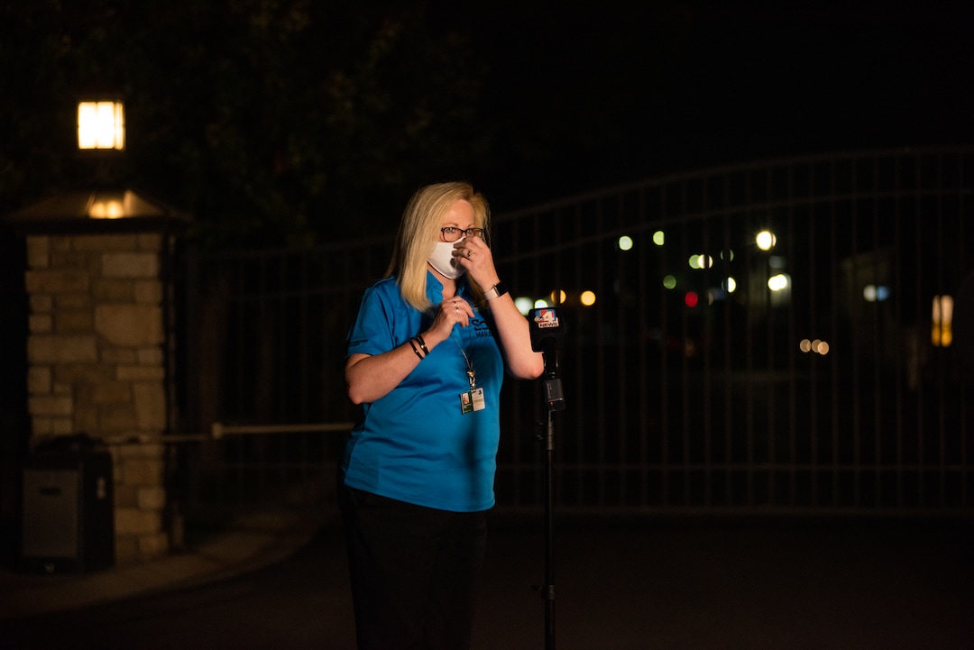 (Niki Chan Wylie for The Salt Lake Tribune) South Jordan Mayor Dawn Ramsey prepares to talk to the media on Friday, July 24 after a police team detonated explosive materials found inside a home.