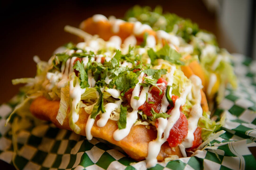 (Trent Nelson | The Salt Lake Tribune)  Navajo Tacos at Lil Lotus, a new vegan/vegetarian restaurant in Sugar House, Salt Lake City on Tuesday Dec. 11, 2018.