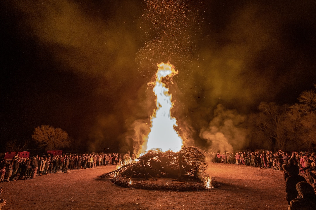 (Photo courtesy of John Gregor | Cold Snap Photography) The raven sculpture burning on Dec. 21, 2019 to celebrate the winter solstice.