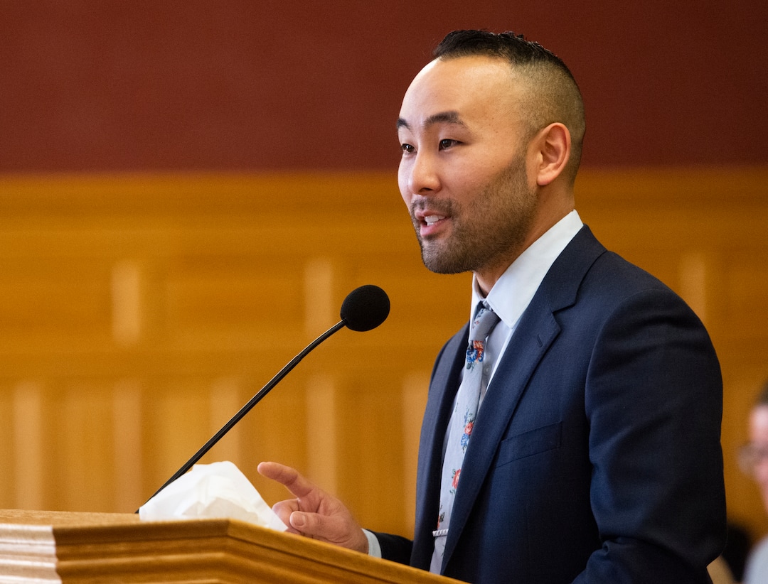 (Rick Egan  |  The Salt Lake Tribune)     Darin Masao Mano introduces himself to the Salt Lake City Council, as he applies for the  City Counsel position vacated by Mayor Erin Mendenhall. More than 20 people candidates were given 5 minutes each to speak at the meeting, Tuesday, Jan. 21, 2020.