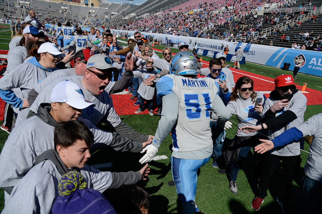 (Francisco Kjolseth  |  The Salt Lake Tribune)  Fans line up to cheer on the Salt Lake Stallions as they take to the field for the second half as they host the Memphis Express of the Alliance of American Football in Salt Lake City on Saturday March 16, 2019.