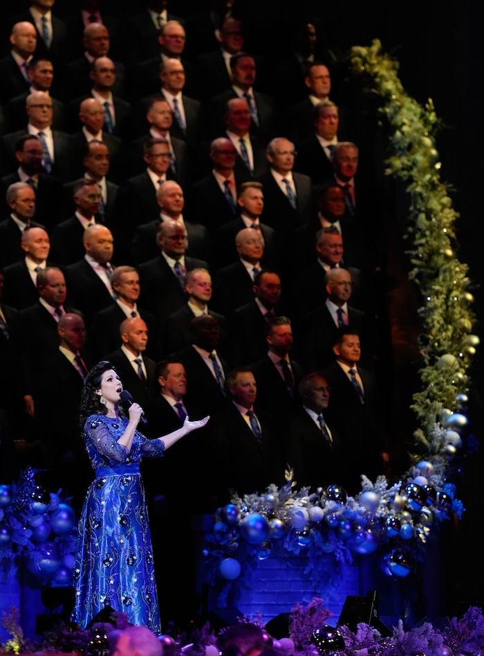 (Francisco Kjolseth | The Salt Lake Tribune) Stephanie J. Block sings with The Tabernacle Choir at Temple Square as it holds its annual Christmas Concert on Thursday, Dec. 11, 2025,